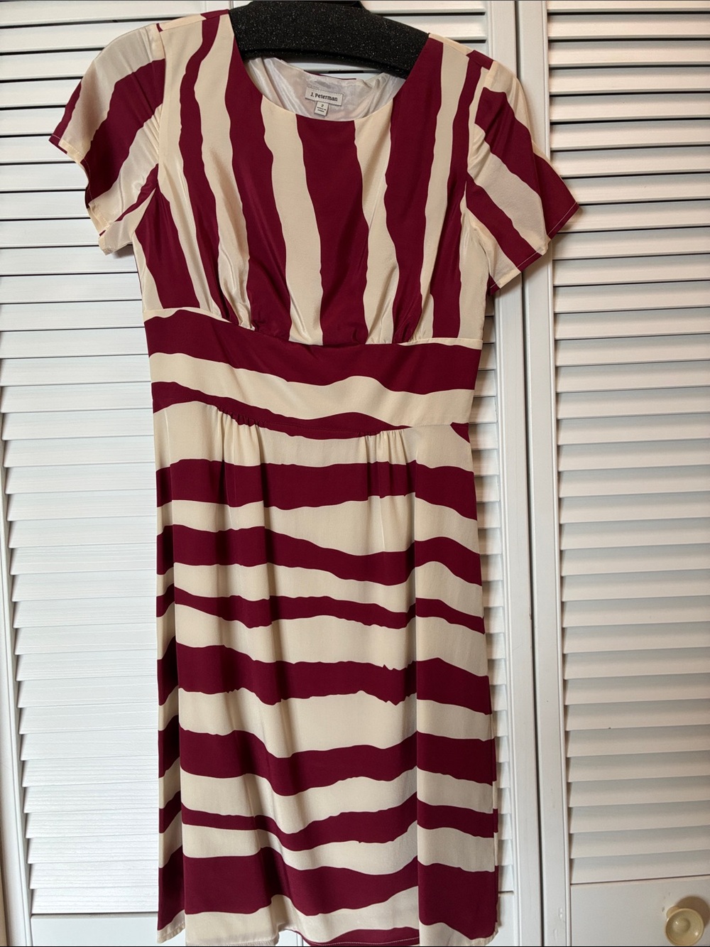 Striped red and cream sheath dress